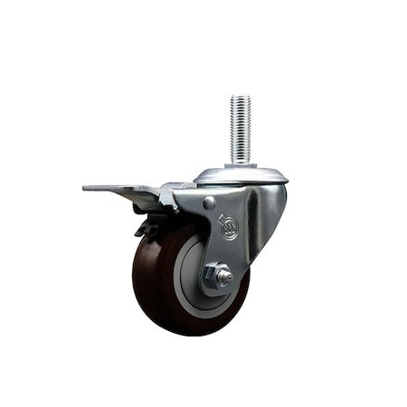 Service Caster 3 Inch Maroon Polyurethane Wheel Swivel 34 Inch Threaded Stem Caster Total Lock Brake SCC SCC-TSTTL20S314-PPUB-MRN-34212